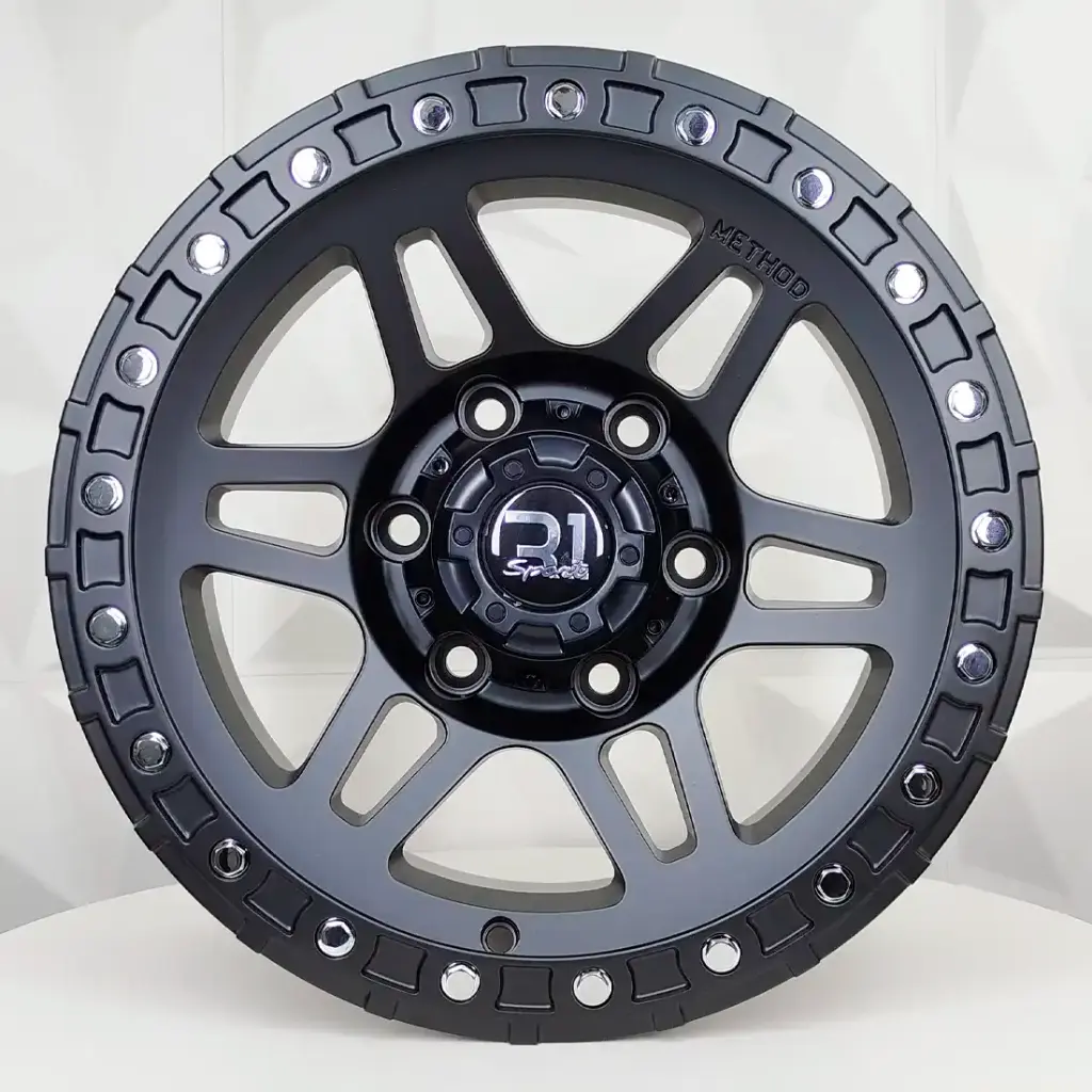 RIN 15X8 5-114.3 R1 SPORT QC1294 MATE BLACK CHROME RIVETS ET0 CB83