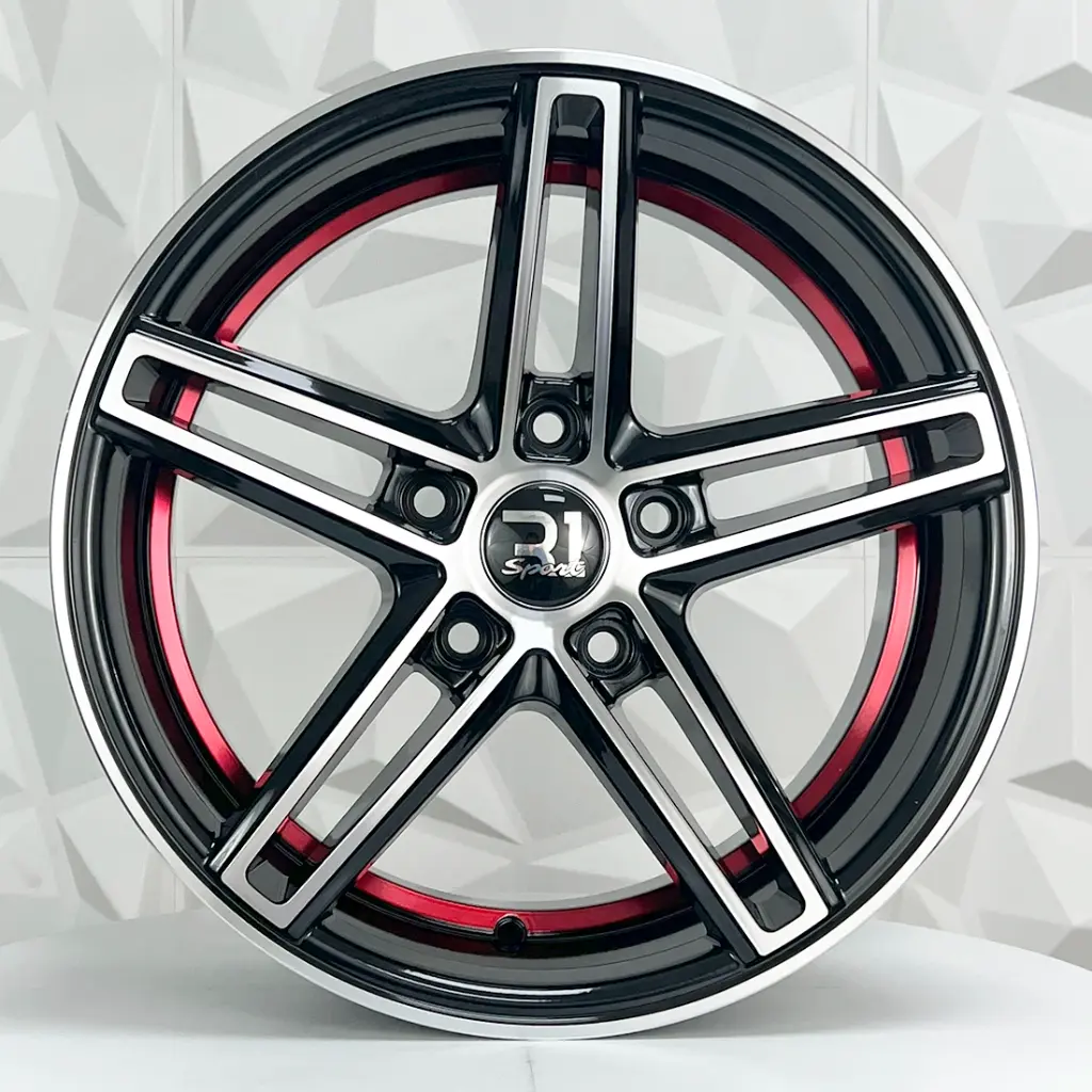 RIN 17X7.5 5-108 R1 SPORT 5053 BLACK MACHINE FACE+RED UNDERCUT ET30 CB73.1