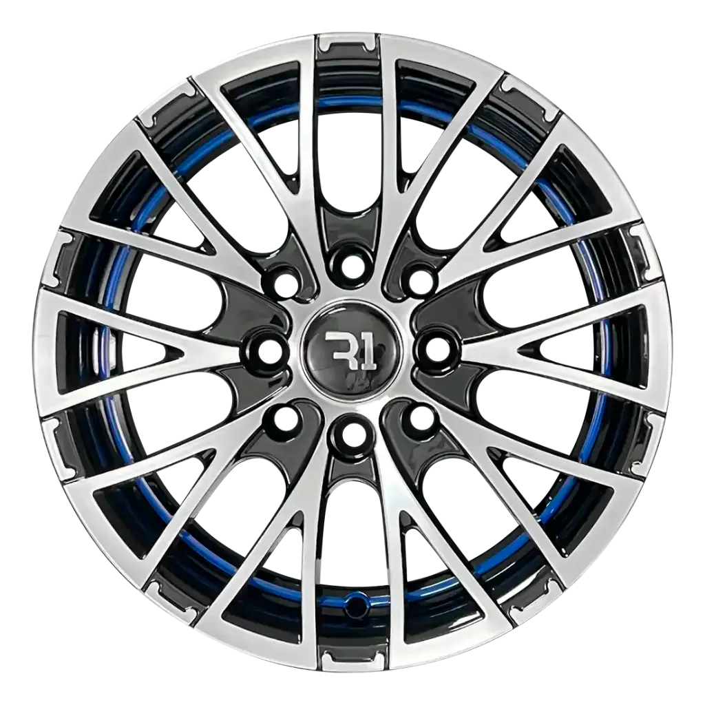 RIN 13X5.5 4-100/114.3 R1 SPORT QC122 BLACK MACHINE FACE BLUE LINE ET35 CB67.1