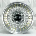 RIN 14X8 5-114.3 R1 SPORT LG20 SILVER MACHINE LIP GOLD RIVETS ET-27 CB78.1