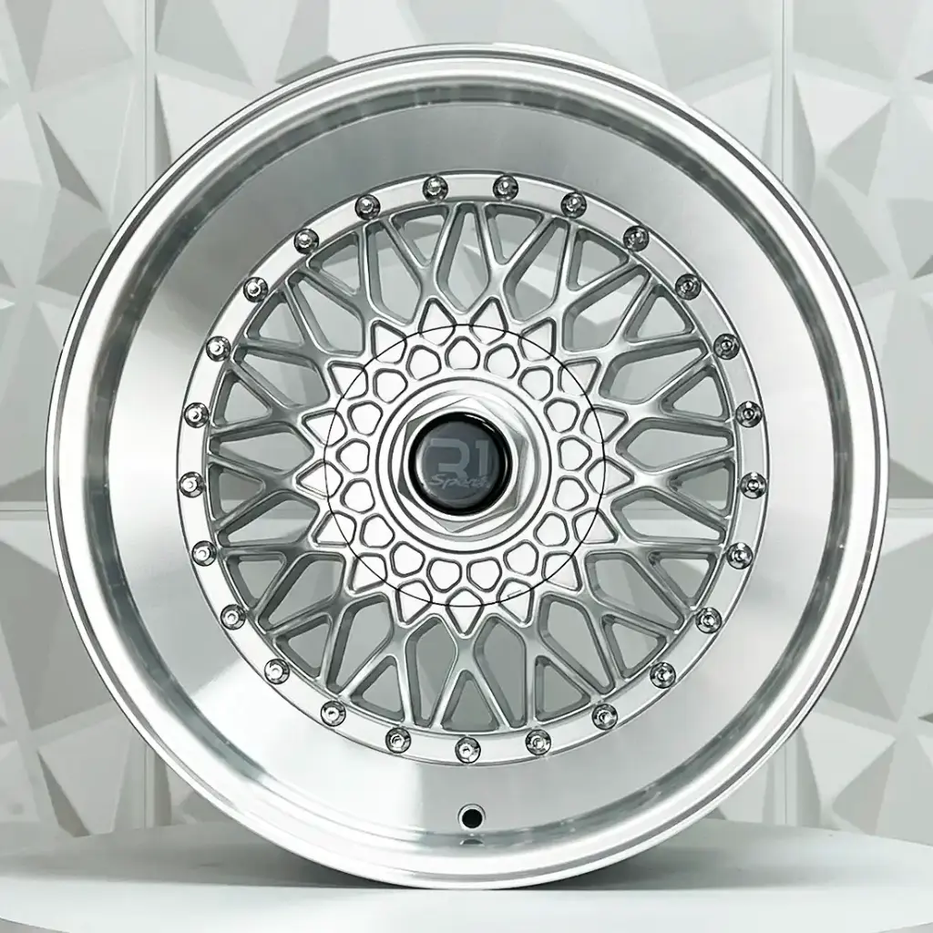 RIN 17X8.5 4-100/114.3 R1 SPORT 357 SILVER MACHINE LIP CHROME RIVETS ET35 CB73.1