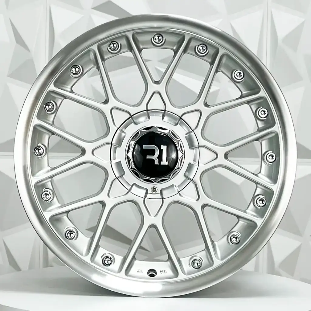 RIN 17X8 4-100/114.3 R1 SPORT QC1198 SILVER MI CHROME RIVETS ET30 CB73.1